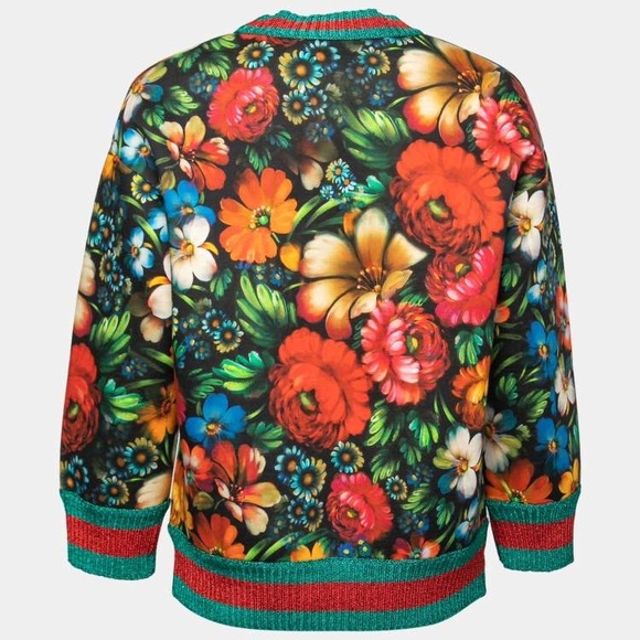 Gucci Multicolor Floral Cotton Tiger Sequin Embellished Sweatshirt Size XS - Picture 2 of 8